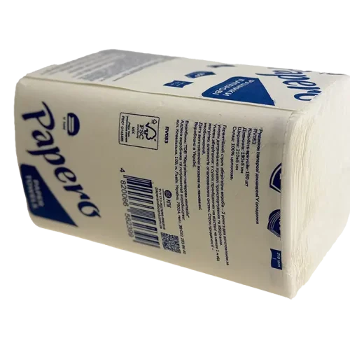 Рушники паперові Papero V-скл білі, 2 шар, 22*21см