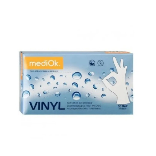 rukavichki-vinilovi-medichni-mediok-l-100-sht-v-upakovci-nepripudreni-500x500 Рукавиці мед.вініл M S ХL(100шт/пач)
